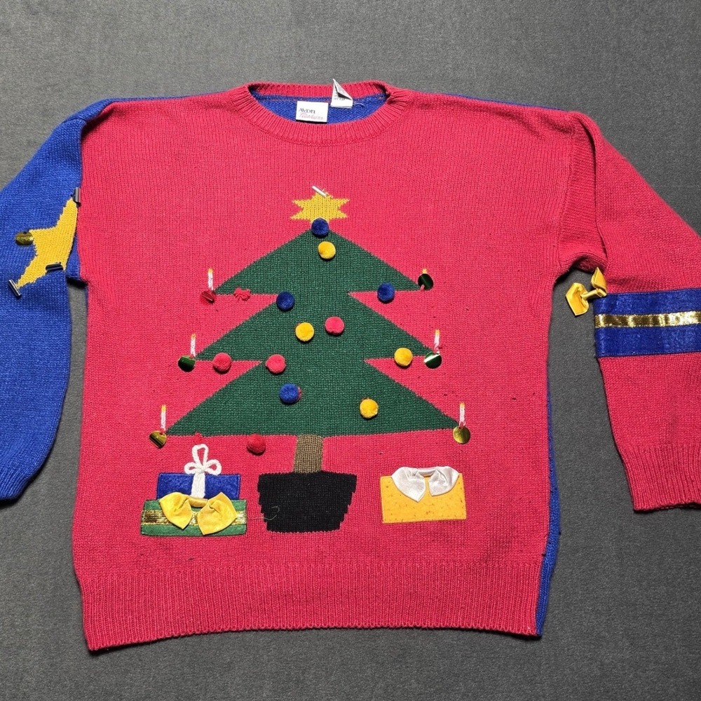 Avon Fashions Vintage Christmas Tree Holiday Novelty‎ Sweater Sz L 90s VTG